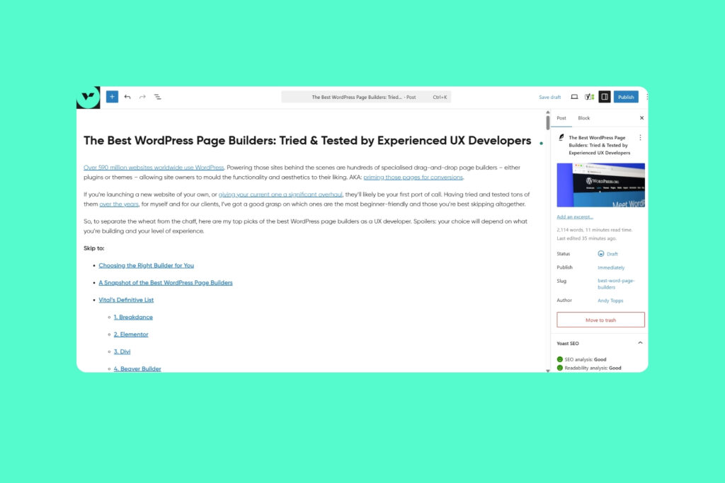 WordPress Gutenberg page builder